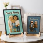 Henkilökohtainen hauska 3D sarjakuvahahmo valokuva juliste puinen kehystetty maalaus otsikko Home Decor syntymäpäivälahja pariskunnalle perheelle