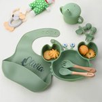 Personlig matningssats i silikon av livsmedelskvalitet med krabbformad delad sugplatta baby led weaning-tillbehör för barn och småbarn