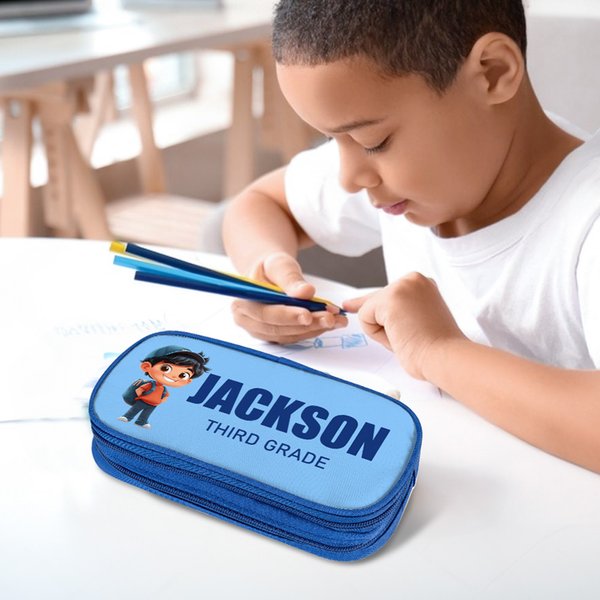 Gepersonaliseerde 3D Cartoon Character Double-Layer Waterdichte Pencil Case met Naam en Tekst School Supply Verjaardag Terug naar School Gift voor Jongens Meisjes