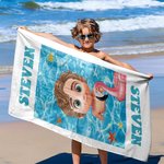 Personalized Swimming Pool 3D Cute Cartoon Kid Quick Dry Oversized Beach Towel with Name Summer Travel Essential Vacation Gift for Boys Girls