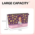 Personalised  Cartoon Girl Flying Birth Flower Portable Makeup Bag with Name Birthday Anniversary Gift for Women