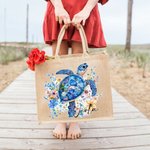 Borsa tote in iuta personalizzato con nome e tartaruga marina motivo floreale accessorio da viaggio festa in spiaggia regalo di compleanno per donne