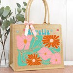 Personalized Floral Eco-Friendly Jute Tote Bag with Name Birthday Anniversary Wedding Gift for Women