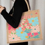 Personalized Floral Eco-Friendly Jute Tote Bag with Name Birthday Anniversary Wedding Gift for Women