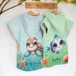 Toalla de playa con capucha personalizada de secado rápido con animal marino y nombre regalo para vacaciones de verano y cumpleaños de niños
