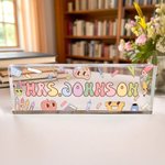 Personalised Cute Rainbow Flower Stationery Elements Acrylic Name Sign Desk Decoration Appreciation Back to School Gift for Teacher