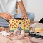 Personalised  Cartoon Girl Flying Birth Flower Portable Makeup Bag with Name Birthday Anniversary Gift for Women