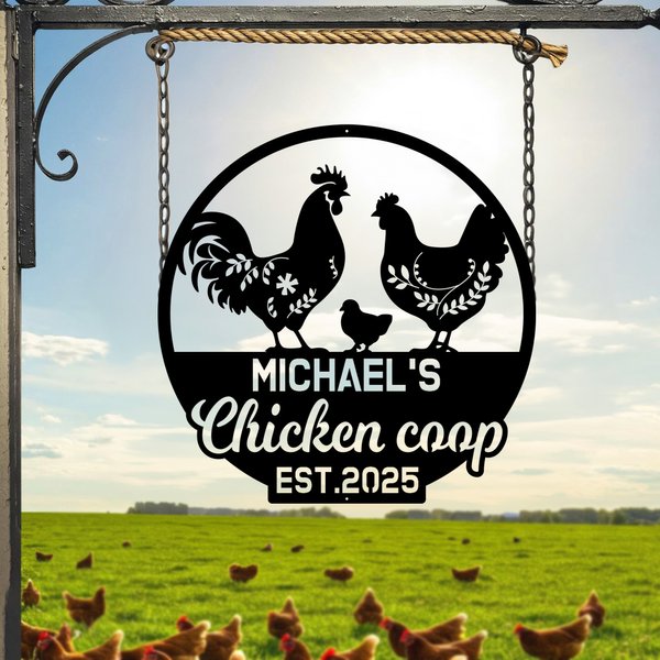 Personalised Chicken Coop Quack House Multicolour Metal Sign with Text and Date Wall Art Farm Decor Birthday Gift for Farmers Family