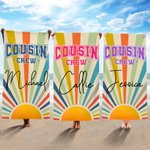 Personlig Cousin Crew Vintage Sunray Overdimensjonert hurtigtørkende badehåndkle med navn Beach Party Travel Essentials Bursdagsgave til familie fetter