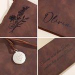 Personalisiertes Retro-Optik Notizbuch Tagebuch aus PU-Leder mit Geburtsblume Namen Text Reise Zubehör Geburtstag Urlaub Geschenk für Schreibfans