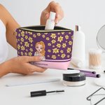 Personalised  Cartoon Girl Flying Birth Flower Portable Makeup Bag with Name Birthday Anniversary Gift for Women