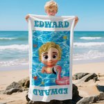 Personalized Swimming Pool 3D Cute Cartoon Kid Quick Dry Oversized Beach Towel with Name Summer Travel Essential Vacation Gift for Boys Girls