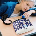 Personalised  Cartoon Girl Flying Birth Flower Portable Makeup Bag with Name Birthday Anniversary Gift for Women