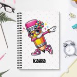 Henkilökohtainen söpö sarjakuva kynä A5 Spiral Notebook nimi ja 120 vuoratut sivut Syntymäpäivä takaisin kouluun lahja pojille tytöille