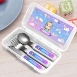 Personalizzato Carino Cartoon Kid Safe Stainless Steel Fork Spoon Knife 3 Pcs Cutlery Set con nome e custodia Back to School Birthday Gift per bambini