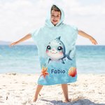 Asciugamano da spiaggia con cappuccio personalizzato in microfibra asciugatura rapida con nome e animali marini vacanze estive regalo per ragazzi