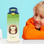 Personalized Cartoon Animals Star Name 12 oz Kid Insulated Water Bottle with Handle and Silicone Straw Daily Travel Essential Birthday Gift for Kids