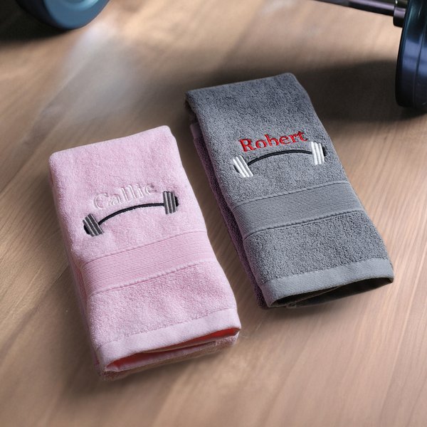 Personalised Weightlifting Barbell Towel with Embroidered Name Sporting Good Training Team Anniversary Gift for Weightlifter Fitness Enthusiast