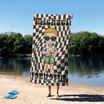 Henkilökohtainen Checkerboard Cartoon Character Quick Dry Ylimitoitettu rantapyyhe nimellä Beach Party kesäloma lahja ystävälle perheelle