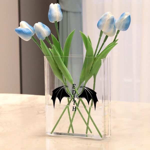 Personalisierte Cool Flying Dragon Muster klar Buchstütze Vase mit Namen Ästhetische Raumdekoration Geburtstagsgeschenk für Mama Oma Buchliebhaber