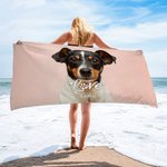 Personalised Oversized Quick Dry Pet Photo Vertical Beach Towel with Name Summer Travel Beach Party Gift for Cat Dog Pet Lover