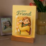 Personalizado Divertido 3D Personaje Foto Marco Acrílico LED Luz de Noche con Base de Madera y Título Decoración del Hogar Regalo de Cumpleaños para la Familia Amante de las Mascotas