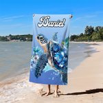 Serviette de Plage Personnalisée avec Nom et Motif Floral de Tortue Accessoire Séchage Rapide Cadeau Été Vacances pour Ami Famille