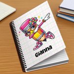 Henkilökohtainen söpö sarjakuva kynä A5 Spiral Notebook nimi ja 120 vuoratut sivut Syntymäpäivä takaisin kouluun lahja pojille tytöille