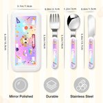 Personalizzato Carino Cartoon Kid Safe Stainless Steel Fork Spoon Knife 3 Pcs Cutlery Set con nome e custodia Back to School Birthday Gift per bambini