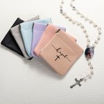 Croce personalizzata Nome artistico Sacchetto per rosario in pelle PU Borsa di stoccaggio Comunione Battesimo Regalo religioso per cristiani