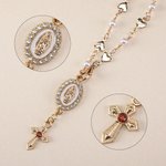 Personalized Heart Zircon Virgin Mary Steering Wheel Rosary Charm with Cross and Birthstone Car Decor Communion Baptism Religious Gift for Christians