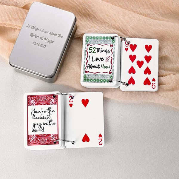 Personalised 52 Things I Love About You Multicolor Playing Poker Cards with Box Game Accessory Long Distance Relationship Anniversary Gift for Couple