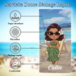 Serviette de Plage Personnalisée avec Nom et Personnage Style de Plage Séchage Rapide Cadeau Anniversaire pour Famille Amis
