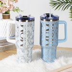 Personlig flerfarget blomstermor 40 oz tumbler med 1-8 navn og sugerør Reisetilbehør Morsdag Bursdagsgave til mor bestemor