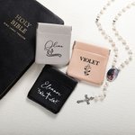 Croce personalizzata Nome artistico Sacchetto per rosario in pelle PU Borsa di stoccaggio Comunione Battesimo Regalo religioso per cristiani