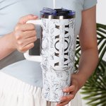 Personlig flerfarget blomstermor 40 oz tumbler med 1-8 navn og sugerør Reisetilbehør Morsdag Bursdagsgave til mor bestemor