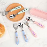Personalizzato animale carino in acciaio inox nome cucchiaio forchetta 2 pezzi set di posate con astuccio regalo di compleanno per la scuola per bambini.