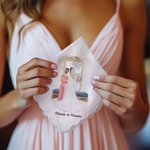 Gepersonaliseerde Cartoon Bruid en Mam 100% Katoenen Zakdoek met Namen en Tekst Huwelijksverjaardag Cadeau voor Mam Bruid