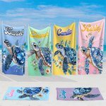 Serviette de Plage Personnalisée avec Nom et Motif Floral de Tortue Accessoire Séchage Rapide Cadeau Été Vacances pour Ami Famille