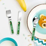 Personalizzato Carino Cartoon Kid Safe Stainless Steel Fork Spoon Knife 3 Pcs Cutlery Set con nome e custodia Back to School Birthday Gift per bambini