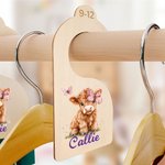 Personalised Pink Blue Highland Cow 7 Pcs Wooden Closet Dividers with Name Baby Shower Nursery Gift for New Parents Newborns
