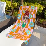 Henkilökohtainen Checkerboard Cartoon Character Quick Dry Ylimitoitettu rantapyyhe nimellä Beach Party kesäloma lahja ystävälle perheelle