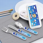 Personalizzato Carino Cartoon Kid Safe Stainless Steel Fork Spoon Knife 3 Pcs Cutlery Set con nome e custodia Back to School Birthday Gift per bambini
