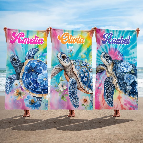Personlig Floral Turtles Sea Quick Dry Oversized Beach Towel med navn Beach Party Sommerferie Gave til venn familie