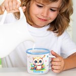 Henkilökohtainen Cartoon Rabbit Panda Animal 12 oz värillinen vanne emali muki nimi syntymäpäivä Travel lahja pojille tytöille