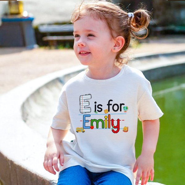 Gepersonaliseerd Schattig Potlood Apple Notitieboekje Ontwerp Initiaal Kinder T-shirt Sweatshirt met Naam Terug naar School Verjaardagscadeau voor Jongens Meisjes