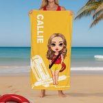 Personalized Cartoon Lifeguard Quick Dry Beach Towel with Name Outdoor Activities Summer Essentials Gift for Lifesaver