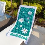Personlig Vintage Plaid Daisy Quick Dry Oversized Strandhandduk med namn Sommar Semester Party Tillbehör Födelsedagspresent för kvinnor