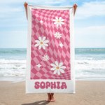 Personlig Vintage Plaid Daisy Quick Dry Oversized Strandhandduk med namn Sommar Semester Party Tillbehör Födelsedagspresent för kvinnor