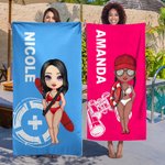Personalized Cartoon Lifeguard Quick Dry Beach Towel with Name Outdoor Activities Summer Essentials Gift for Lifesaver